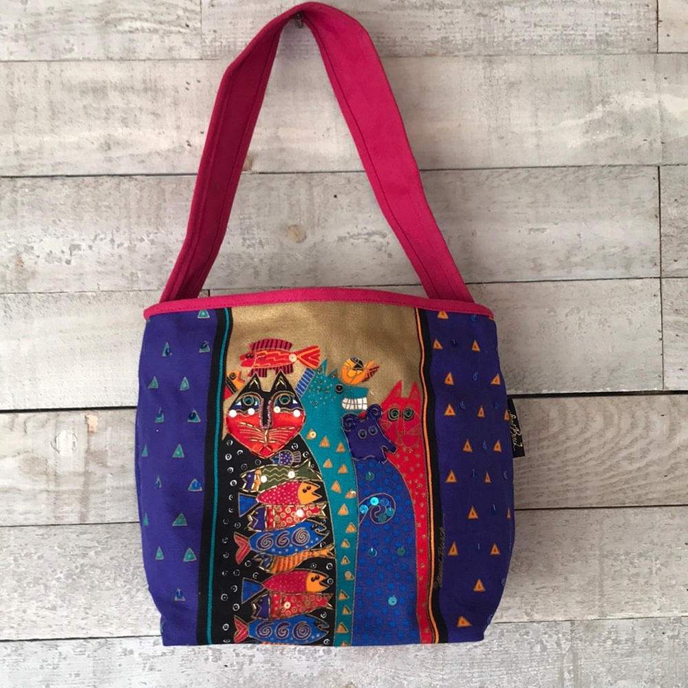 Laurel Burch sequins embellished canvas bag